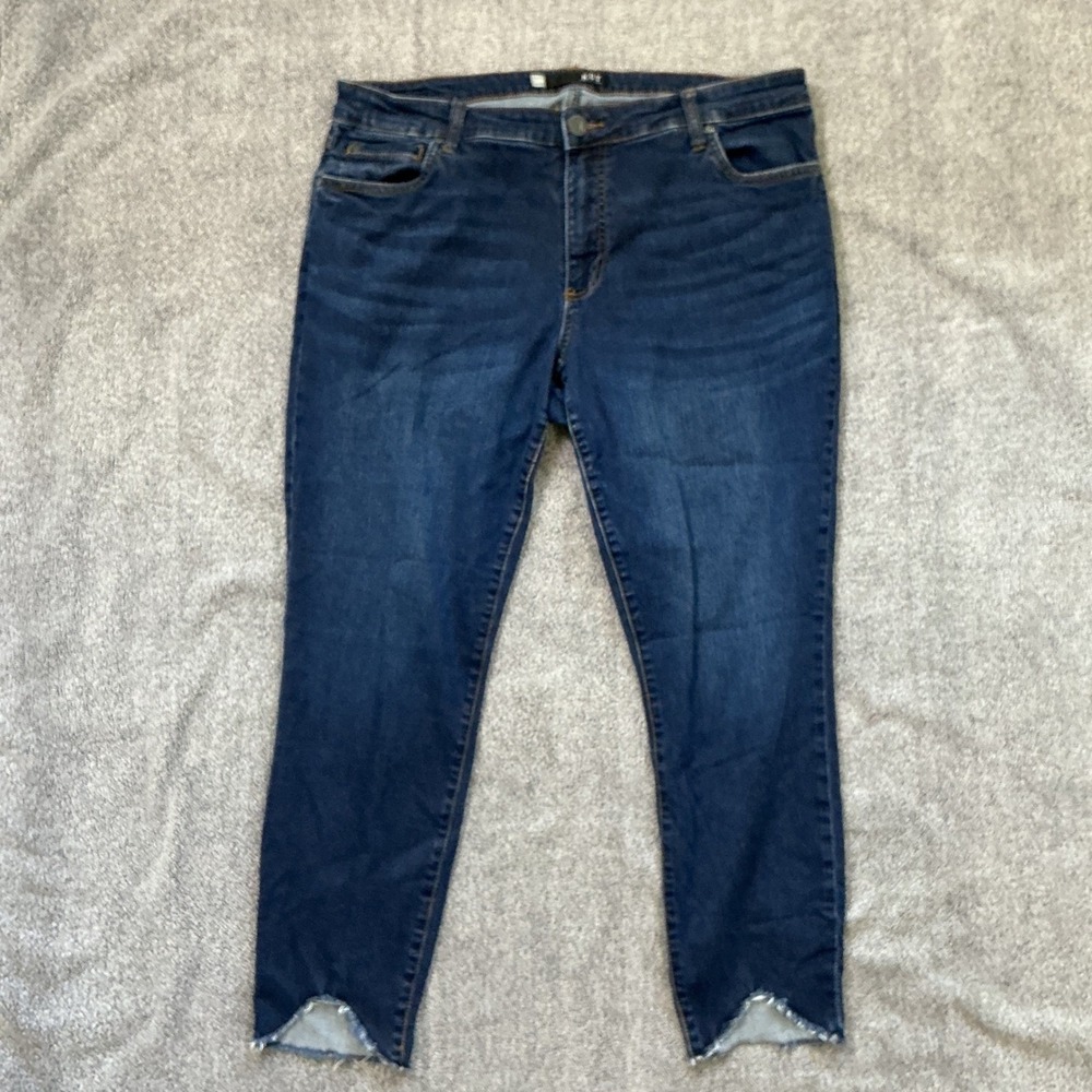 KUT from the Kloth Women Dark Wash Skinny Jeans Tulip Raw Hem Ankle Denim 14